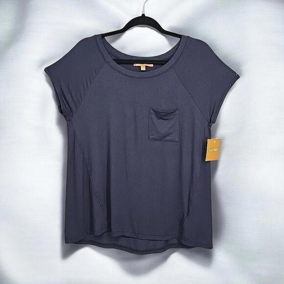 Ellen Tracy T-Shirt Women's Medium Midnight Blue Tunic Lightweight, Front Pocket - Picture 1 of 10